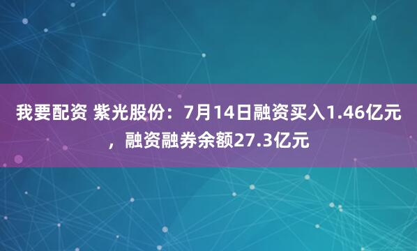 我要配资 紫光股份：7月14日融资买入1.46亿元，融资融券余额27.3亿元