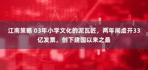 江南策略 03年小学文化的泥瓦匠，两年间虚开33亿发票，创下建国以来之最